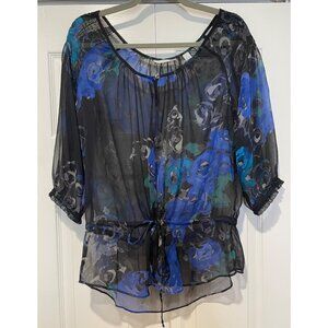 NY & Co Womens Sheer Floral Top Size S Y2K Dark Fairy Indie Dainty Romantic Soft